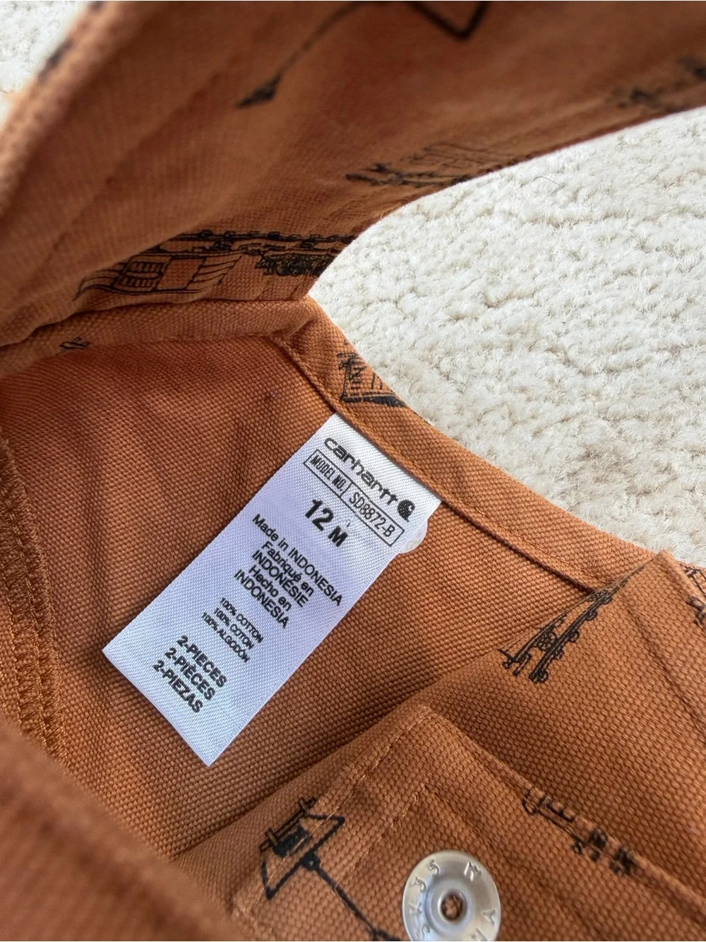 Carhartt Size 12 Months Brown Train Railroad Crossing Canvas Bib Overalls